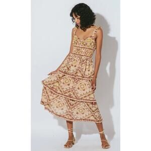 Cleobella Stella Ankle Midi Dress Geo Print Sz Large NWT Ruffled Tiers Feminine